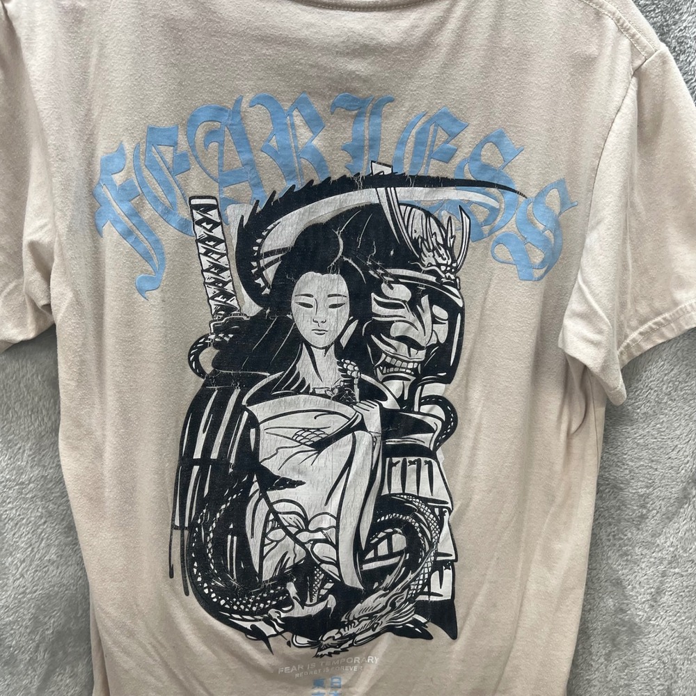 RGSTR Mens Fearless Japan‎ Samurai Geisha Dragon Graphic T-Shirt Tan Medium